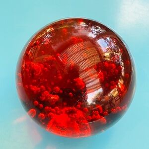Vintage MCM Red Art Glass Bubble Paperweight